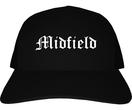 Midfield Alabama AL Old English Mens Trucker Hat Cap Black