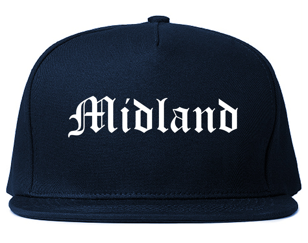 Midland Michigan MI Old English Mens Snapback Hat Navy Blue