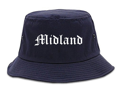 Midland Michigan MI Old English Mens Bucket Hat Navy Blue