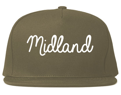 Midland Michigan MI Script Mens Snapback Hat Grey