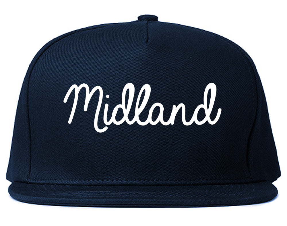 Midland Michigan MI Script Mens Snapback Hat Navy Blue