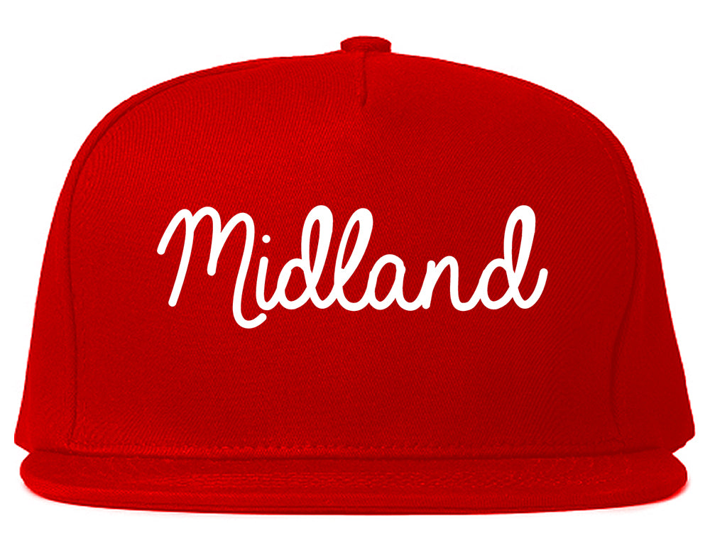 Midland Michigan MI Script Mens Snapback Hat Red