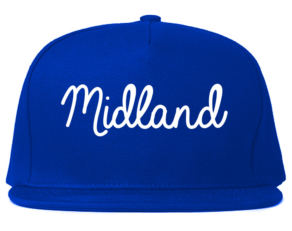 Midland Michigan MI Script Mens Snapback Hat Royal Blue
