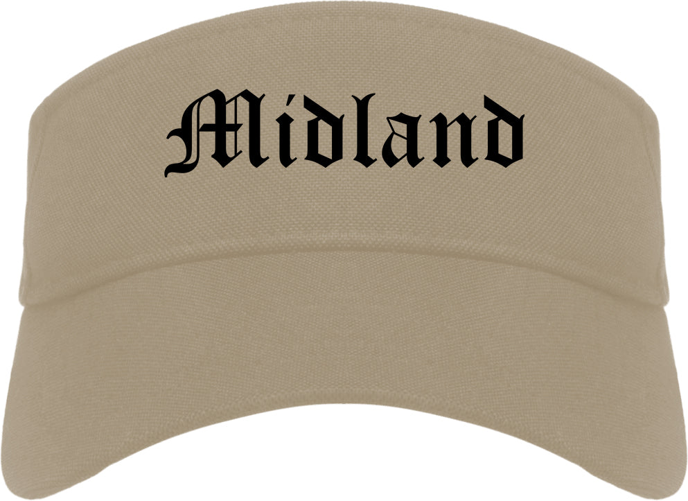 Midland Michigan MI Old English Mens Visor Cap Hat Khaki