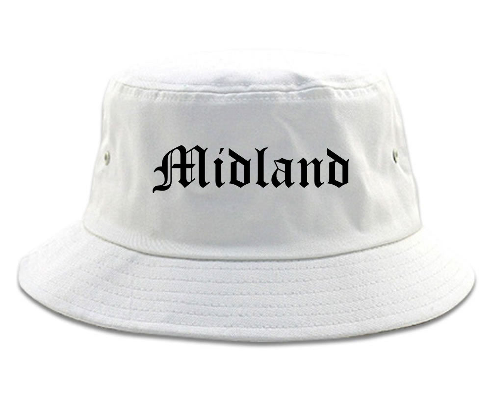 Midland Michigan MI Old English Mens Bucket Hat White