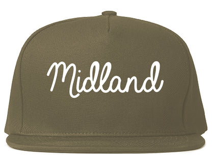 Midland Texas TX Script Mens Snapback Hat Grey