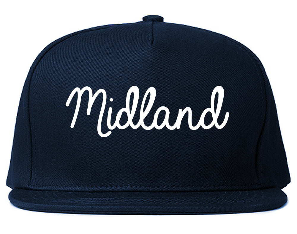 Midland Texas TX Script Mens Snapback Hat Navy Blue