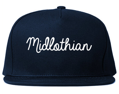 Midlothian Texas TX Script Mens Snapback Hat Navy Blue