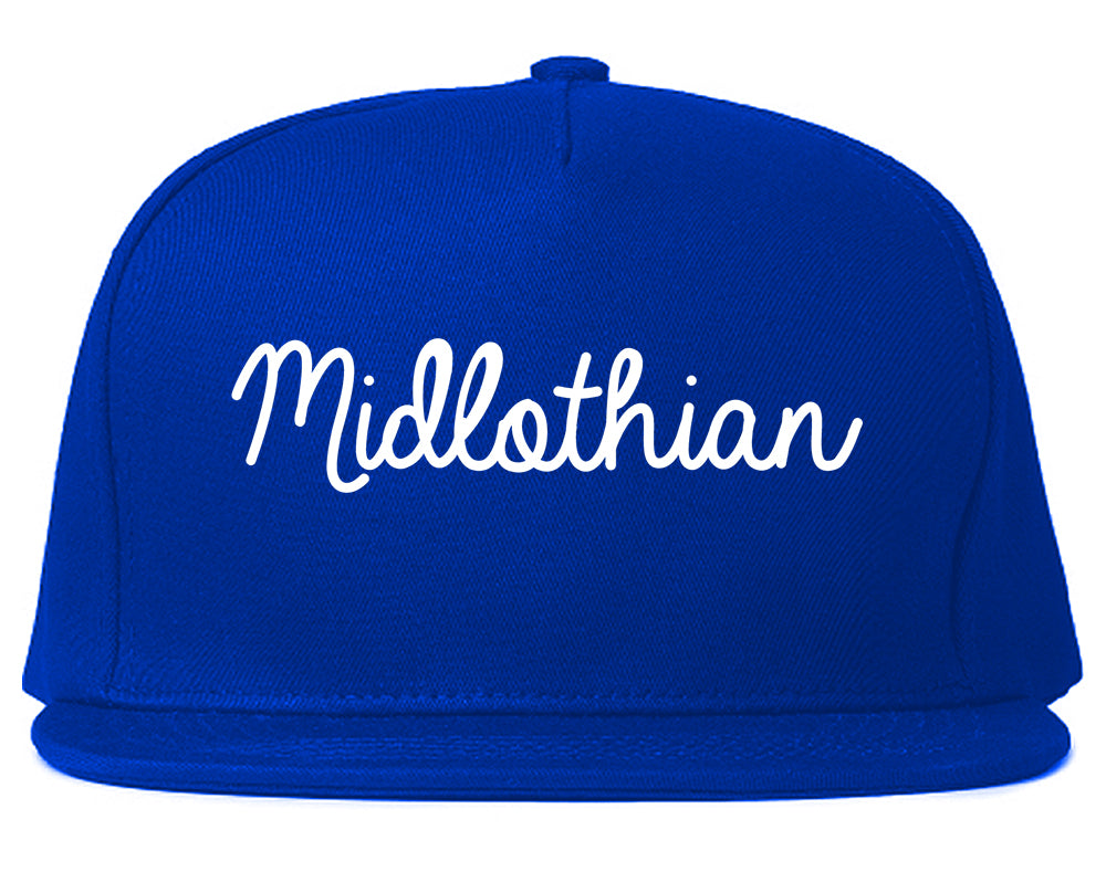 Midlothian Texas TX Script Mens Snapback Hat Royal Blue