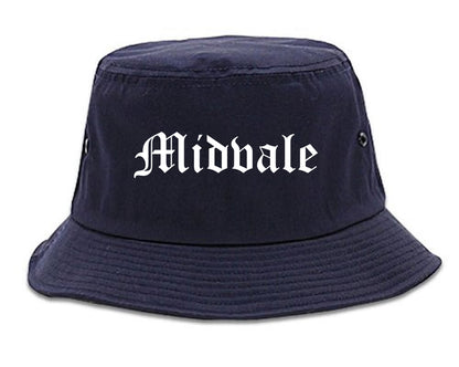 Midvale Utah UT Old English Mens Bucket Hat Navy Blue