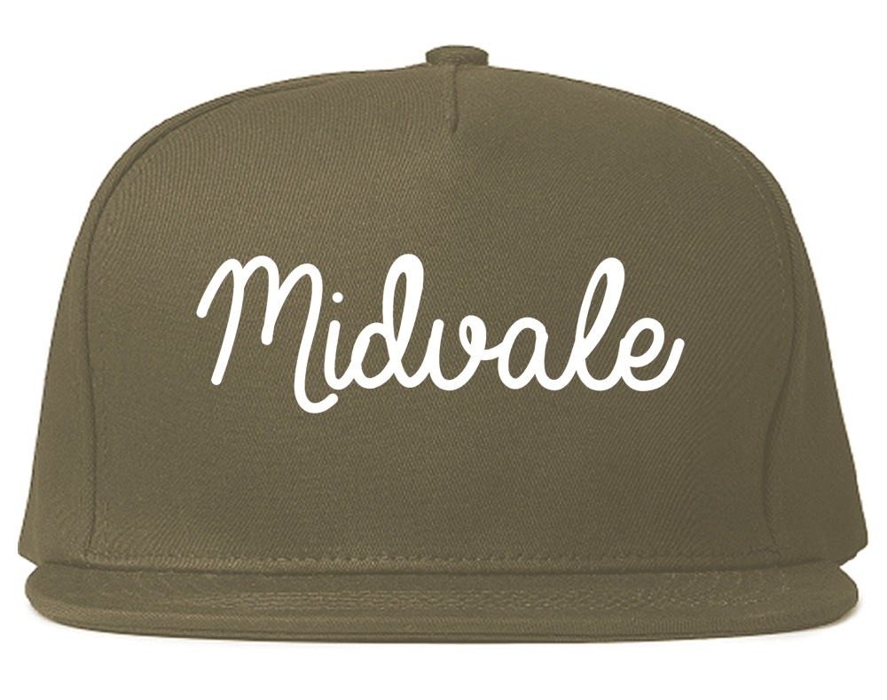 Midvale Utah UT Script Mens Snapback Hat Grey
