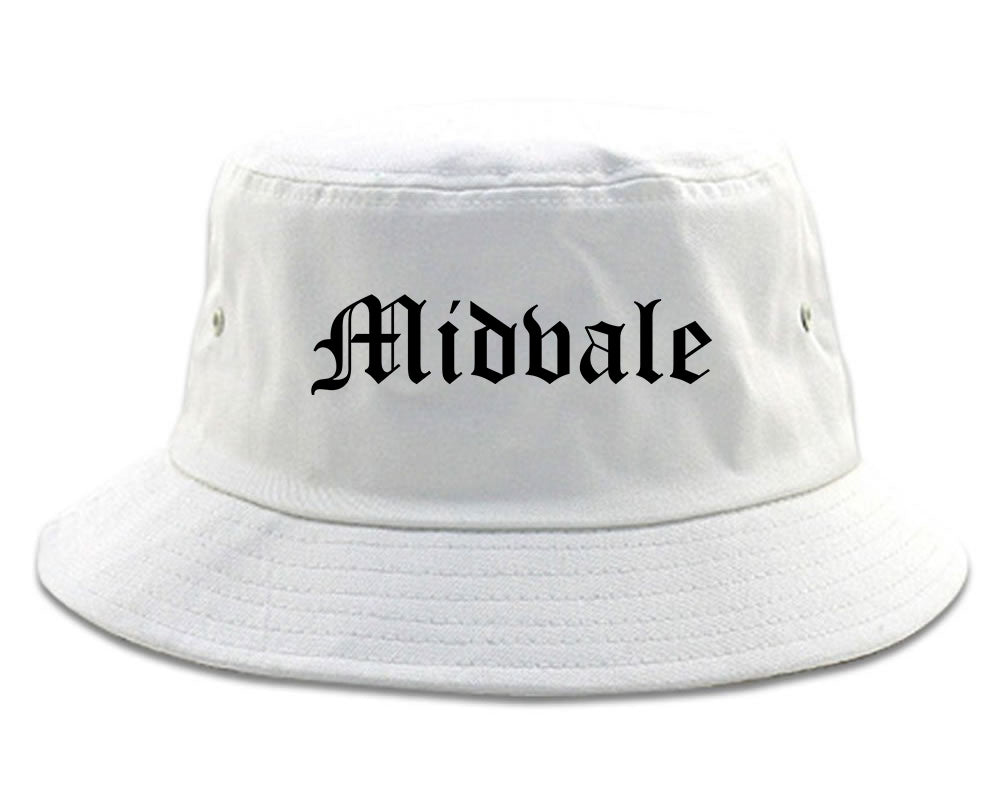 Midvale Utah UT Old English Mens Bucket Hat White