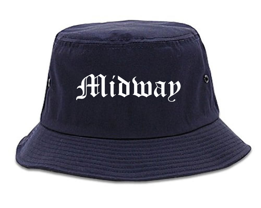 Midway North Carolina NC Old English Mens Bucket Hat Navy Blue