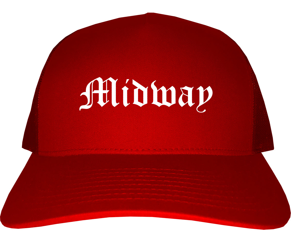 Midway North Carolina NC Old English Mens Trucker Hat Cap Red