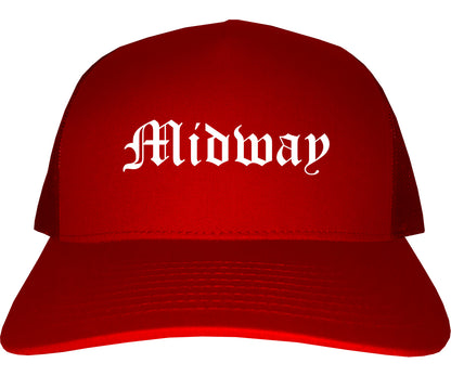 Midway North Carolina NC Old English Mens Trucker Hat Cap Red