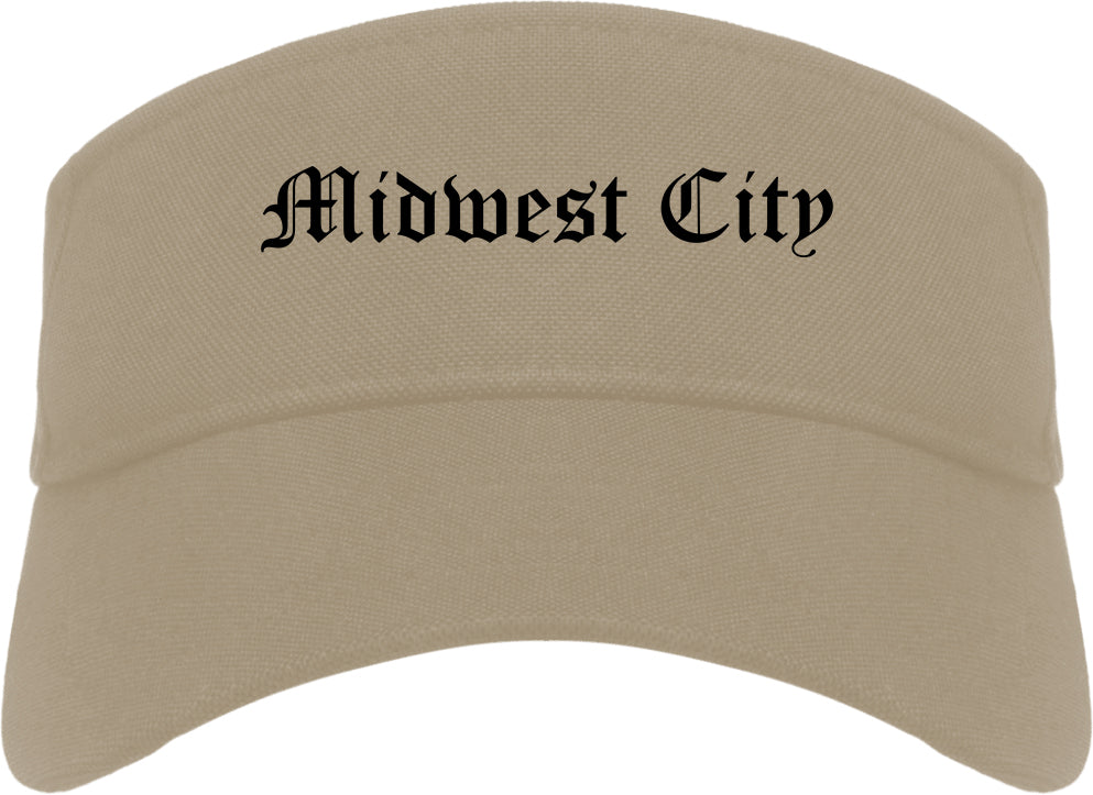 Midwest City Oklahoma OK Old English Mens Visor Cap Hat Khaki