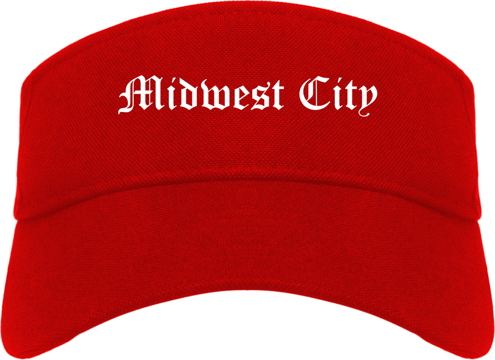 Midwest City Oklahoma OK Old English Mens Visor Cap Hat Red