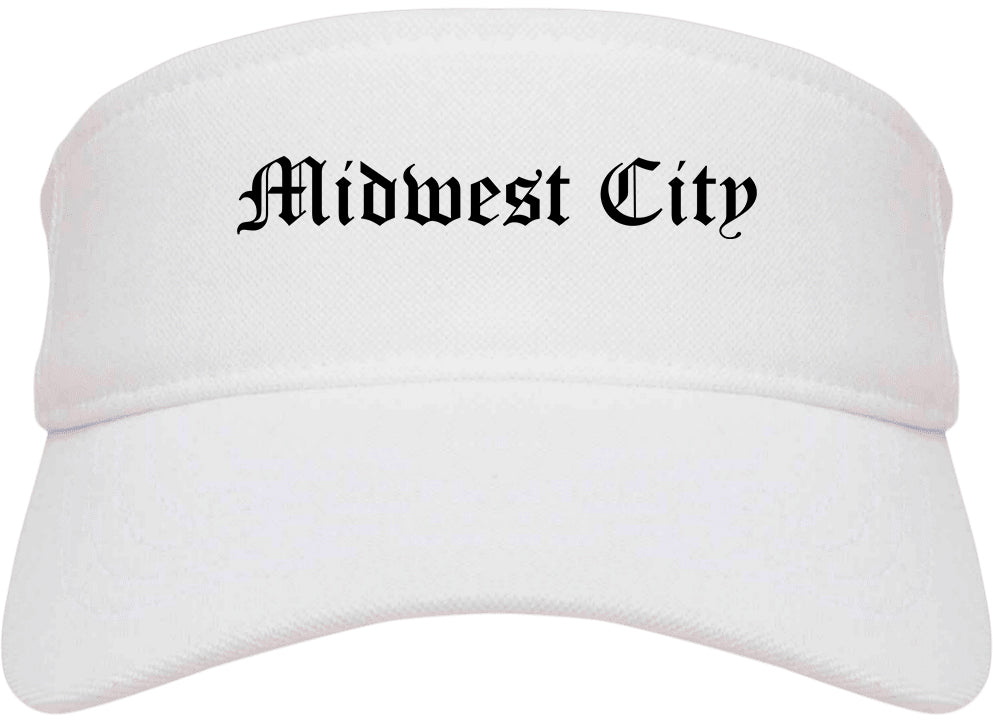 Midwest City Oklahoma OK Old English Mens Visor Cap Hat White