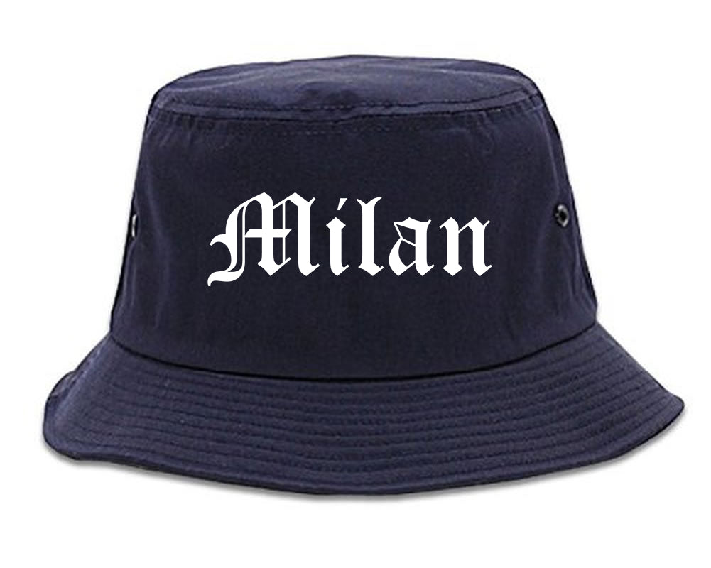Milan Michigan MI Old English Mens Bucket Hat Navy Blue