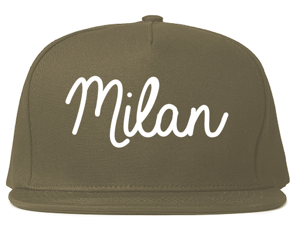 Milan Michigan MI Script Mens Snapback Hat Grey