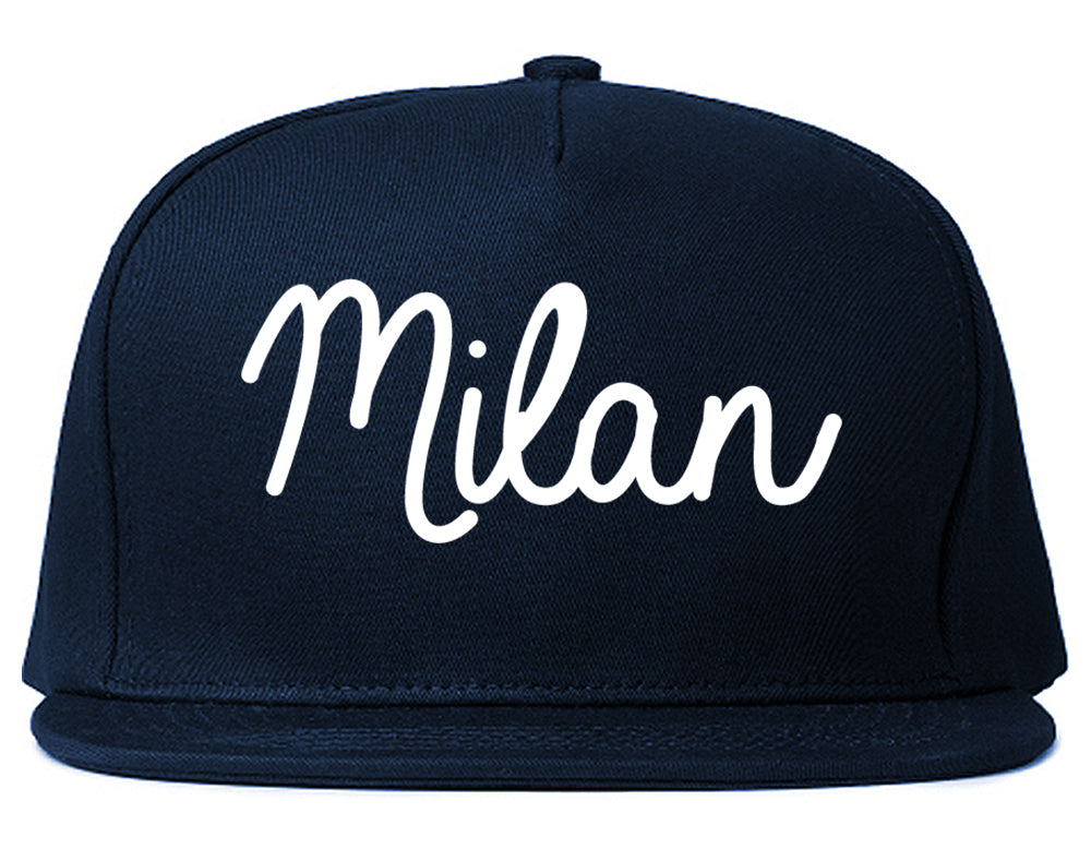 Milan Michigan MI Script Mens Snapback Hat Navy Blue