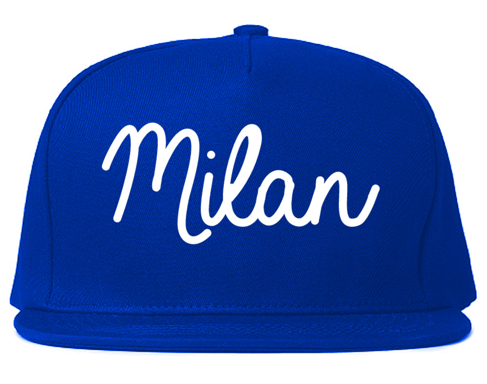 Milan Michigan MI Script Mens Snapback Hat Royal Blue