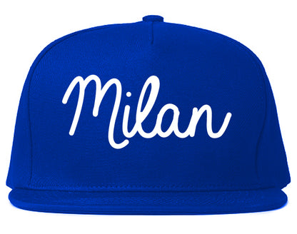 Milan Michigan MI Script Mens Snapback Hat Royal Blue
