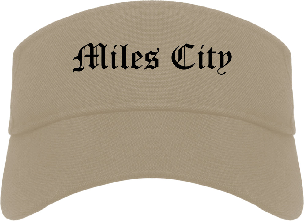 Miles City Montana MT Old English Mens Visor Cap Hat Khaki