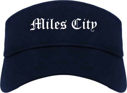 Miles City Montana MT Old English Mens Visor Cap Hat Navy Blue