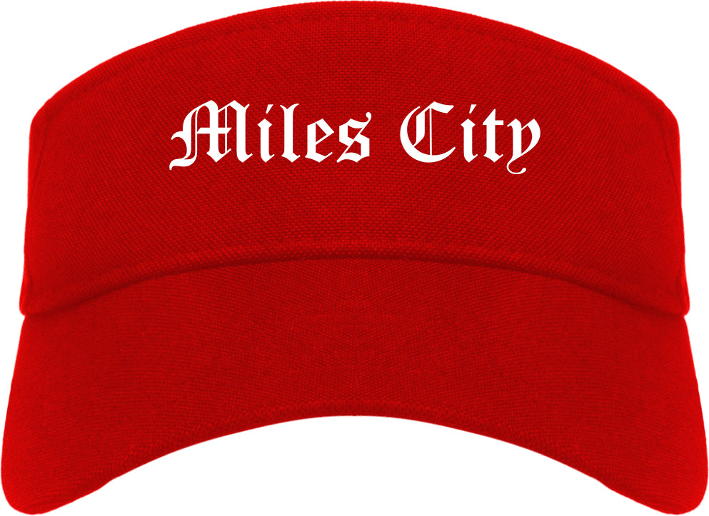 Miles City Montana MT Old English Mens Visor Cap Hat Red