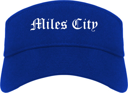 Miles City Montana MT Old English Mens Visor Cap Hat Royal Blue