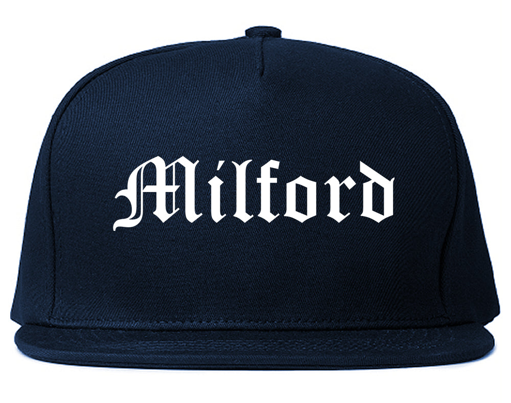 Milford Connecticut CT Old English Mens Snapback Hat Navy Blue