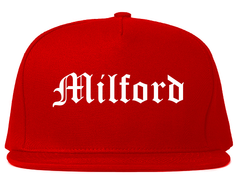 Milford Connecticut CT Old English Mens Snapback Hat Red