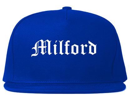 Milford Connecticut CT Old English Mens Snapback Hat Royal Blue