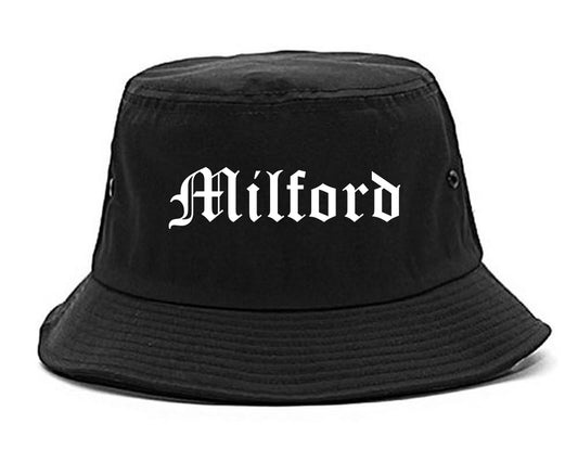 Milford Connecticut CT Old English Mens Bucket Hat Black