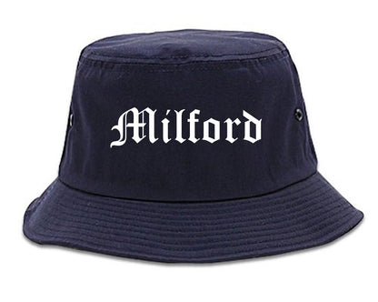 Milford Connecticut CT Old English Mens Bucket Hat Navy Blue