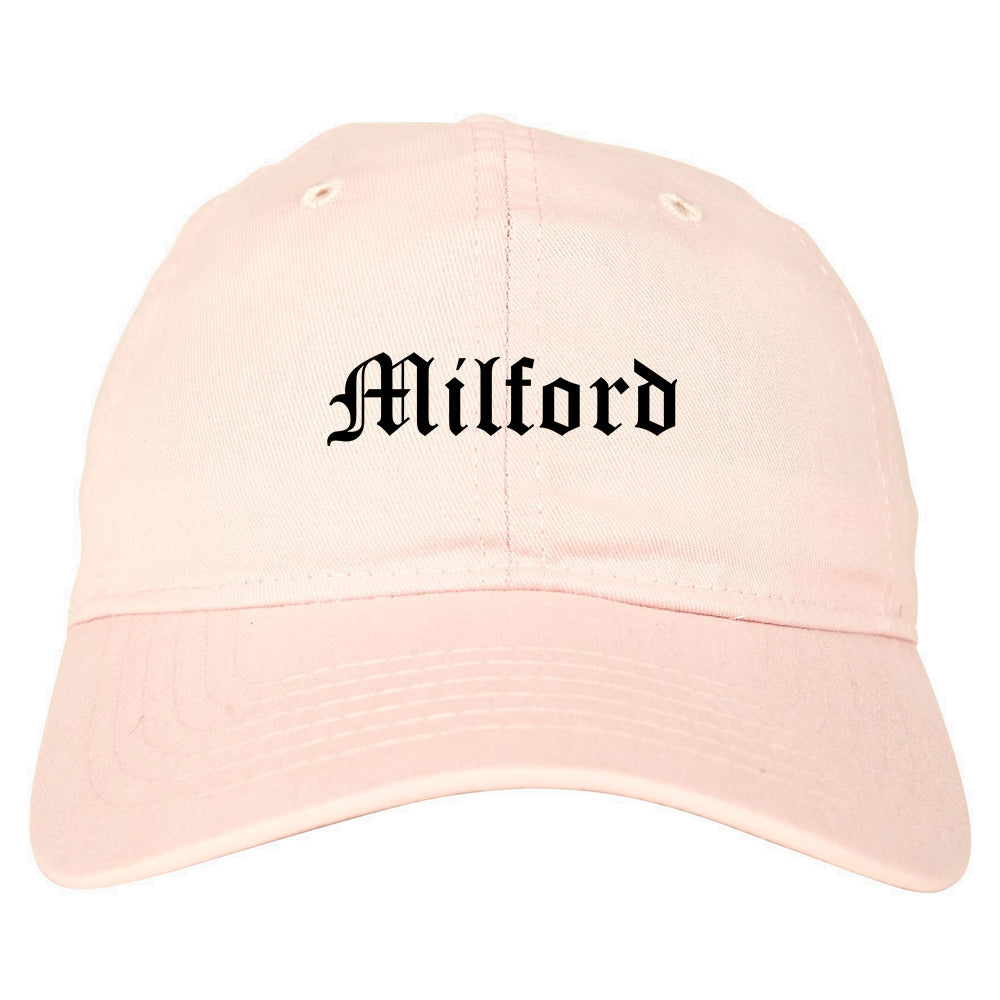 Milford Connecticut CT Old English Mens Dad Hat Baseball Cap Pink