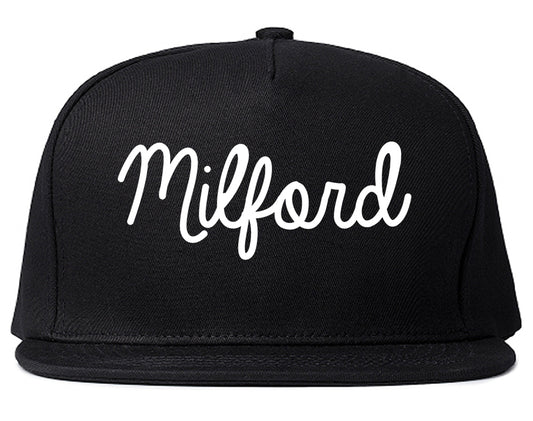 Milford Connecticut CT Script Mens Snapback Hat Black