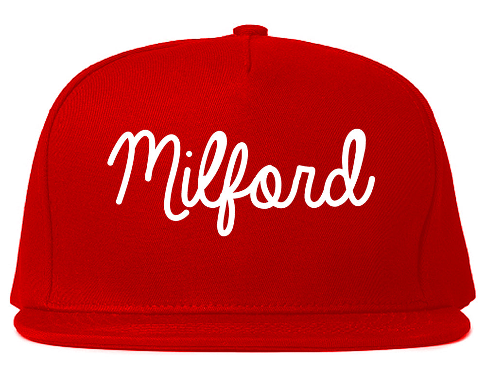 Milford Connecticut CT Script Mens Snapback Hat Red