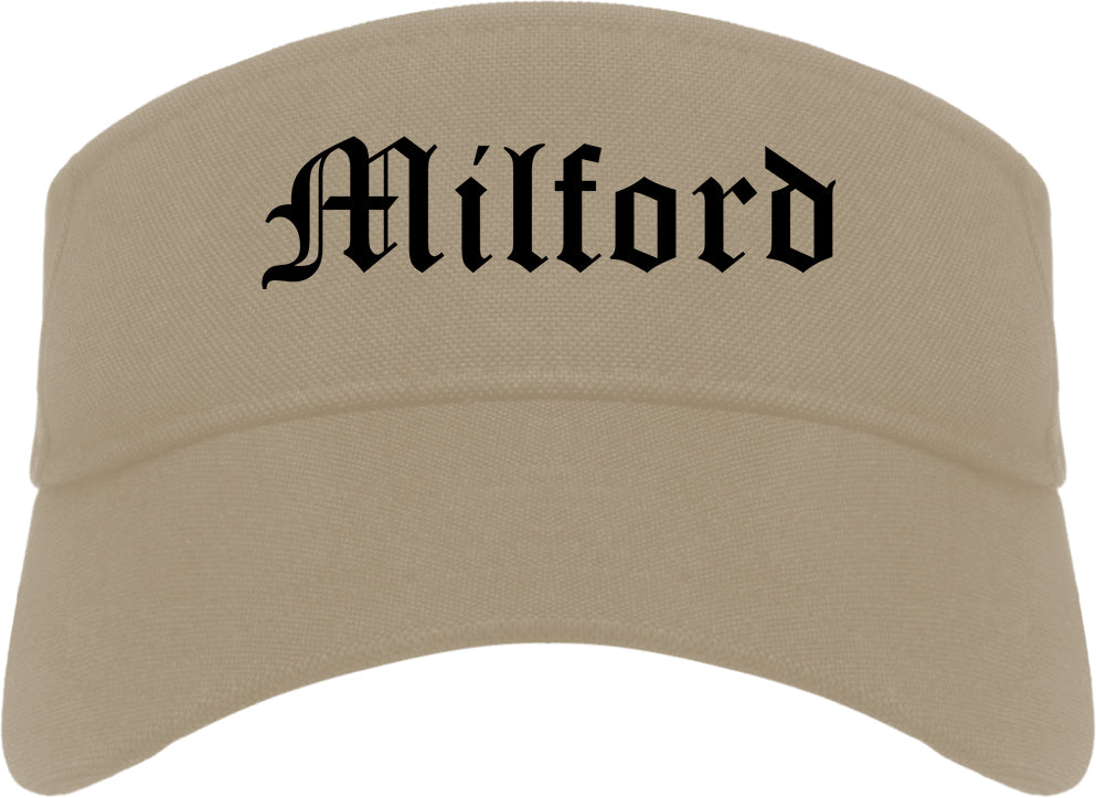 Milford Connecticut CT Old English Mens Visor Cap Hat Khaki