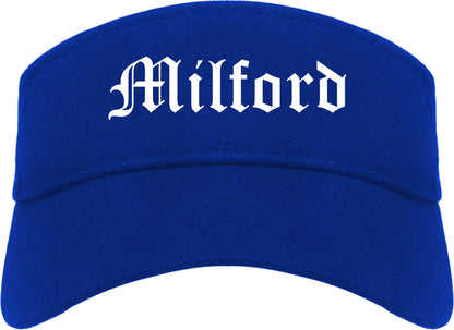 Milford Connecticut CT Old English Mens Visor Cap Hat Royal Blue