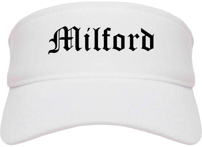 Milford Connecticut CT Old English Mens Visor Cap Hat White