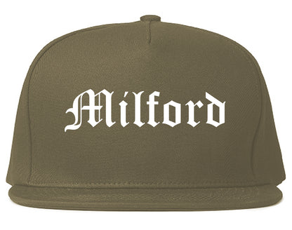 Milford Delaware DE Old English Mens Snapback Hat Grey