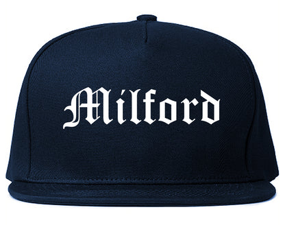 Milford Delaware DE Old English Mens Snapback Hat Navy Blue