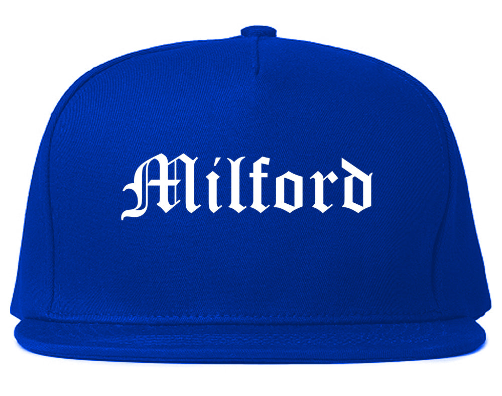 Milford Delaware DE Old English Mens Snapback Hat Royal Blue