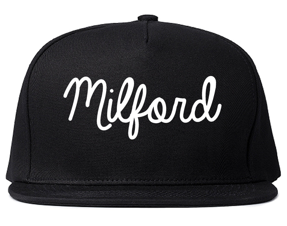 Milford Delaware DE Script Mens Snapback Hat Black