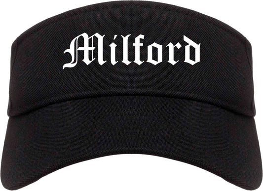 Milford Delaware DE Old English Mens Visor Cap Hat Black