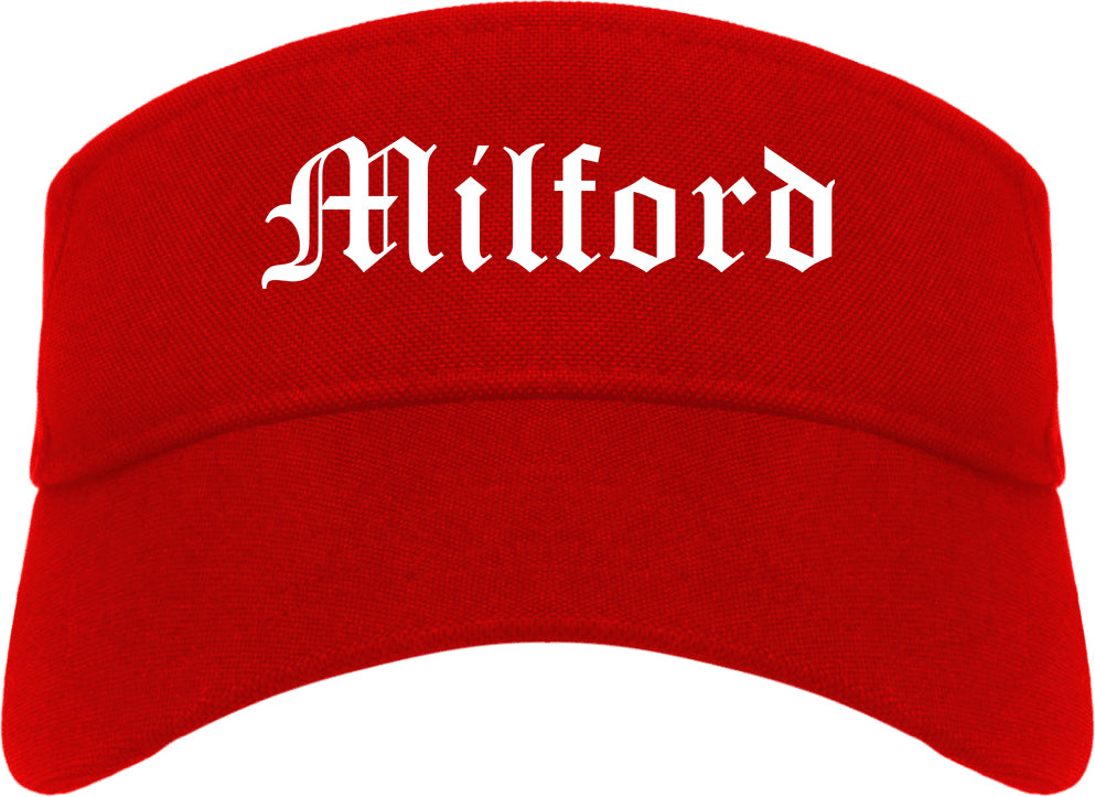 Milford Delaware DE Old English Mens Visor Cap Hat Red