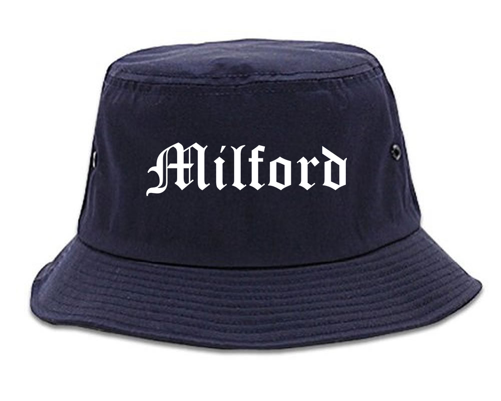 Milford Michigan MI Old English Mens Bucket Hat Navy Blue