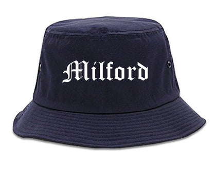 Milford Michigan MI Old English Mens Bucket Hat Navy Blue